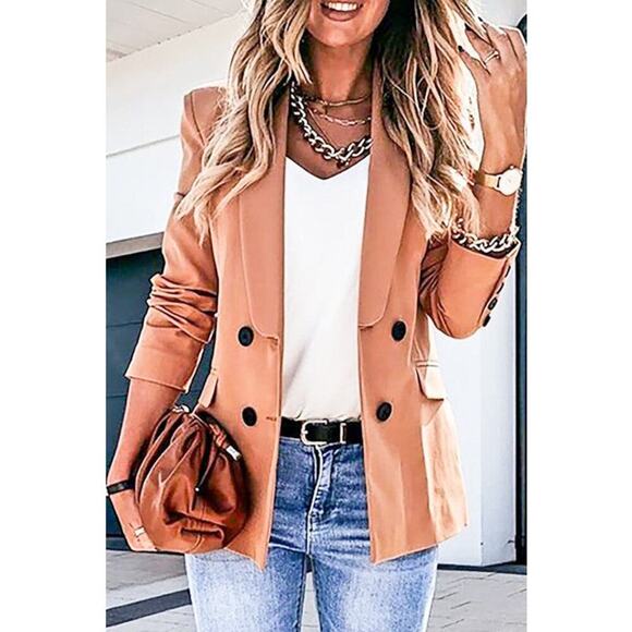 Mazik Open Front Blazer with Wide Collar and Button Detail Corpcore Office Siren - Picture 1 of 8